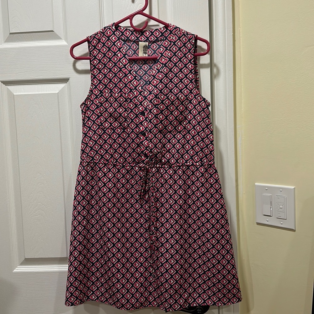 Pink,blue, and white dress with cinch-able waist